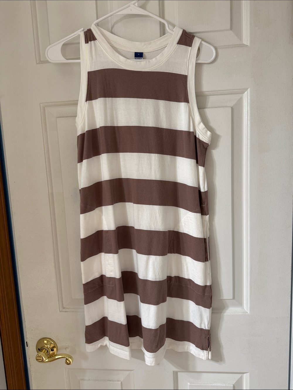 Striped Sleeveless Dress - Brown & White